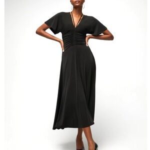 WHBM BLACK RUCHED FRONT MIDI DRESS